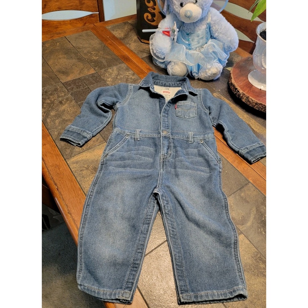 Levi's Baby RARE Long Sleeve Jumpsuit Overalls Size 24M Denim/jersey Snaps